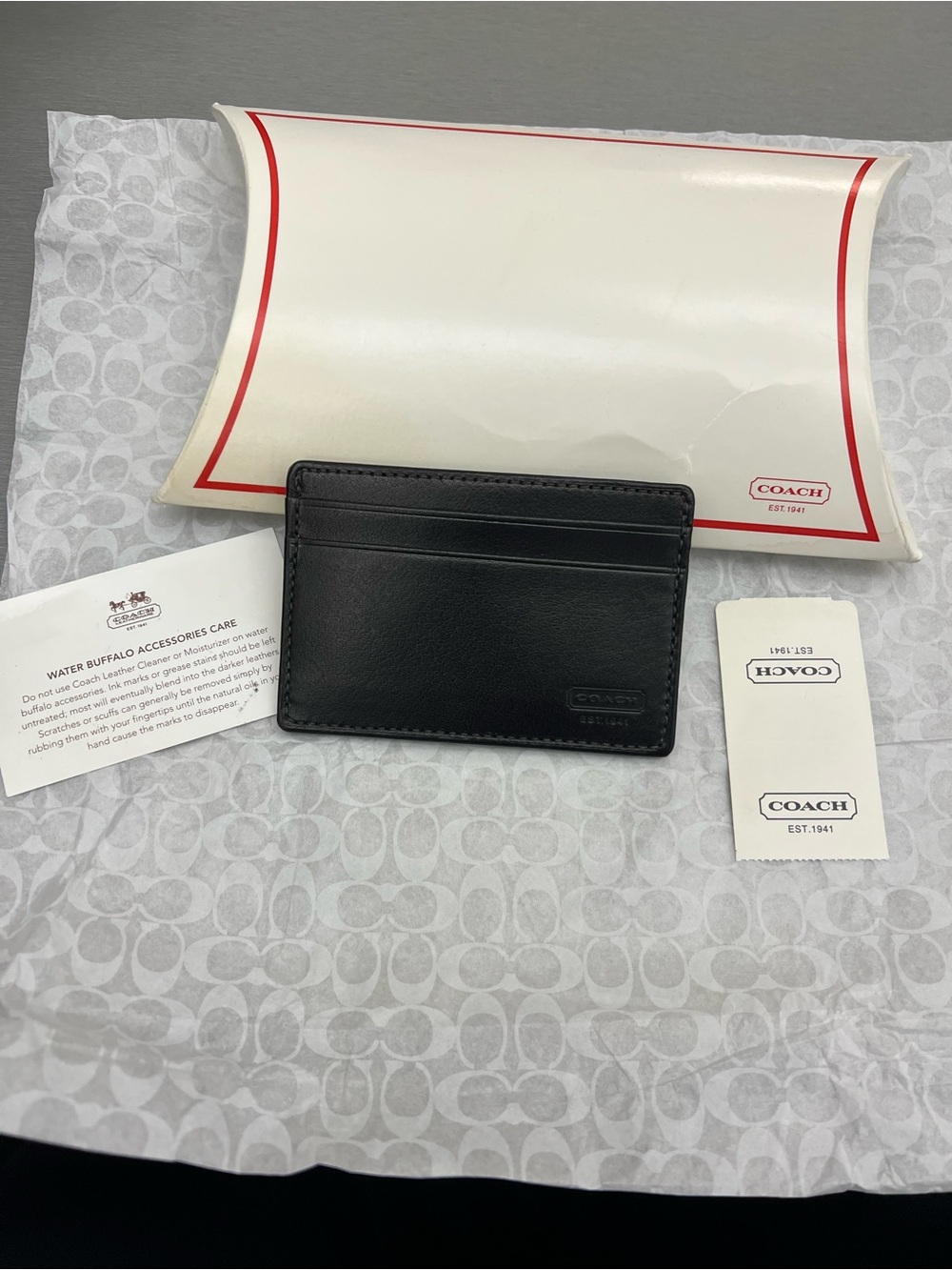Coach Black Leather Card Holder with Subtle Embossed Logo